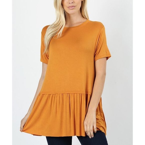 Glam Girl Fashion Tops - NWT Ash Mustard Ruffle Hem Soft 3/4 Sleeve Tunic M